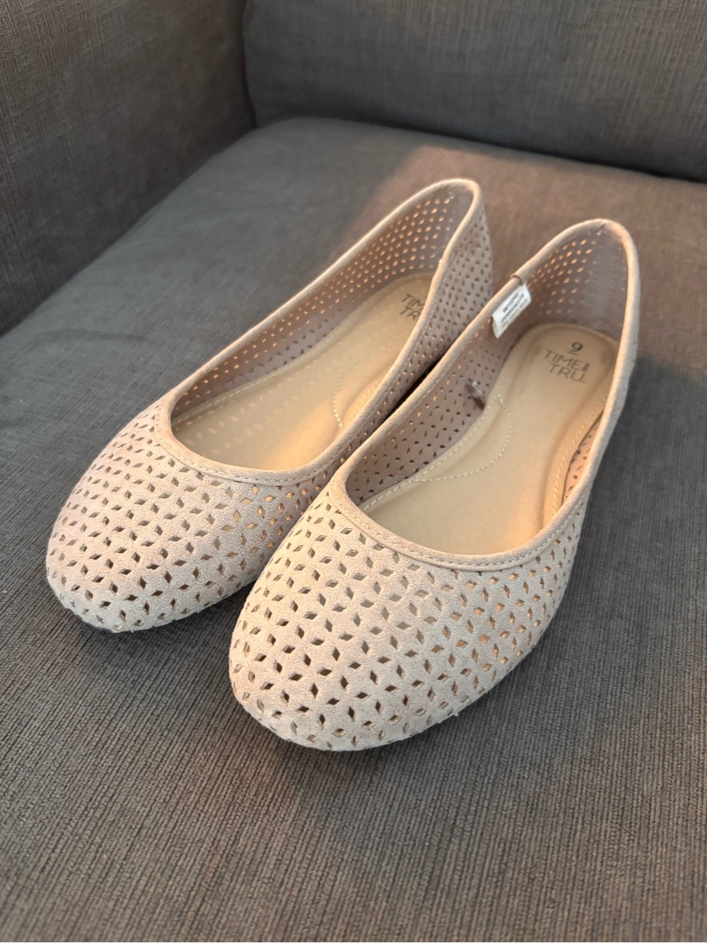 Time and Tru Taupe Laser-Cut Slip-On Ballet Flats - Women's